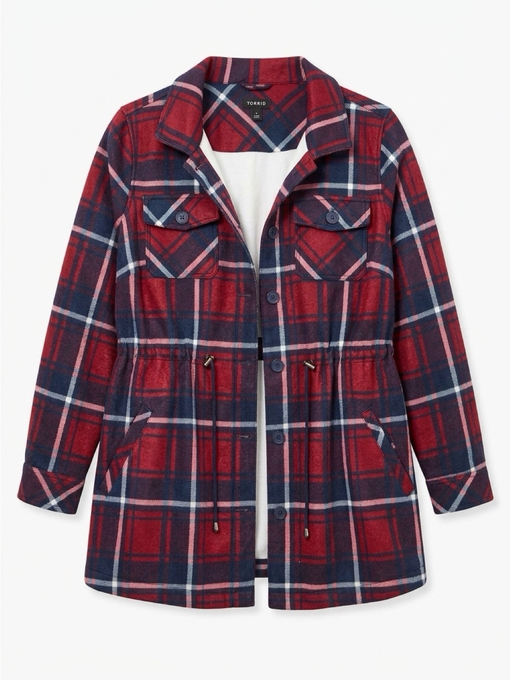torrid Red and Navy Plaid Peacoat